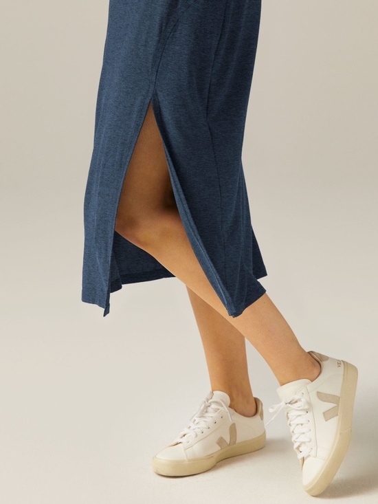 Beyond Yoga • Navy Featherweight Square Neck Slit Midi Dress • Size S - Picture 7 of 8